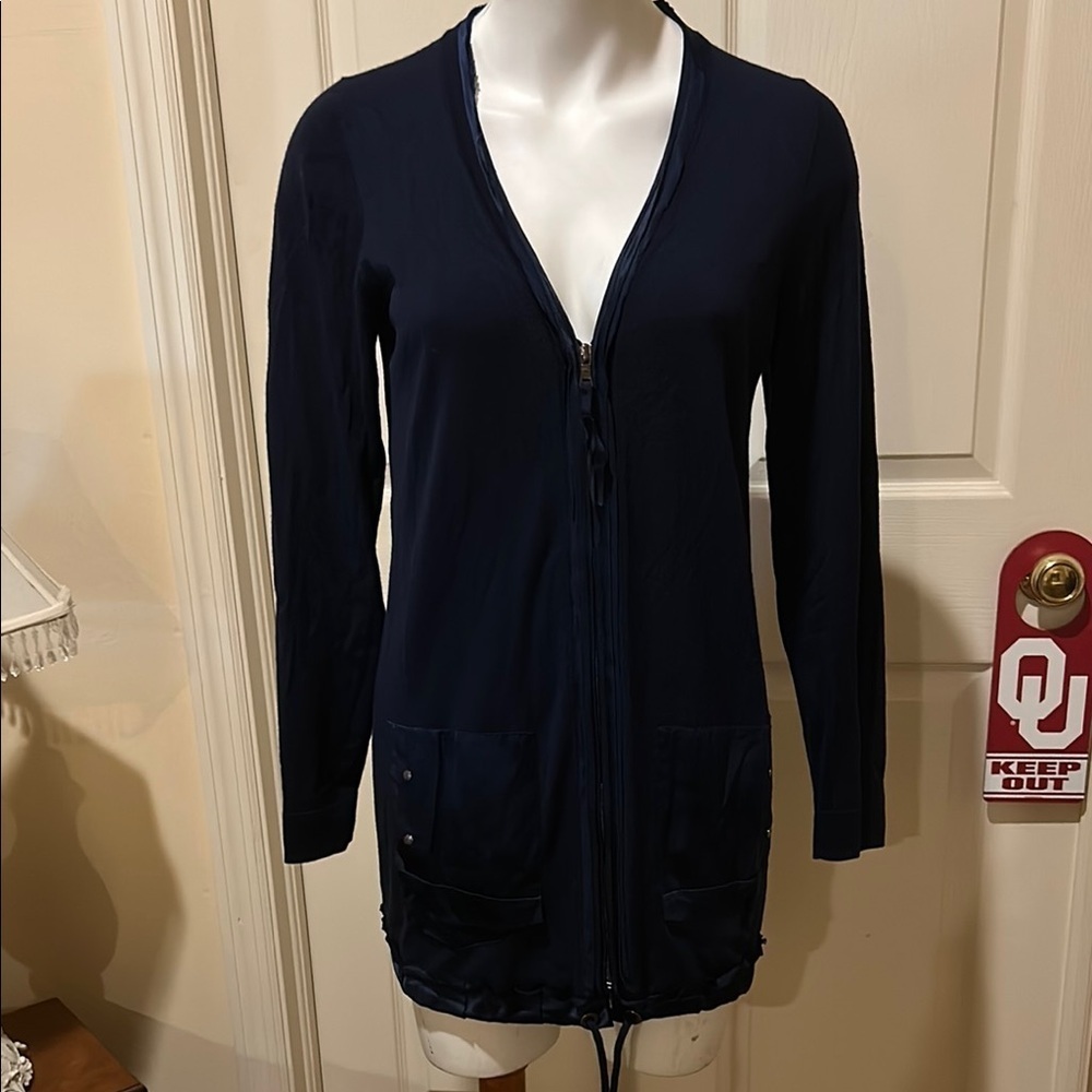 Elie Tahari Navy Zip up Cardigan Jacket